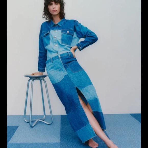 Zara Colourblock Denim Skirt - Picture 14 of 14